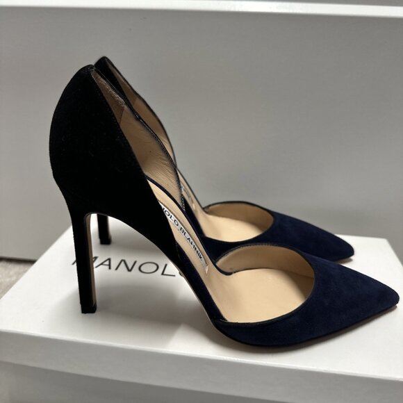 Manolo Blahnik Tayler D'Orsay BB Pumps Sz 35 / 5 Black to Navy Ombre New in Box - Picture 3 of 16